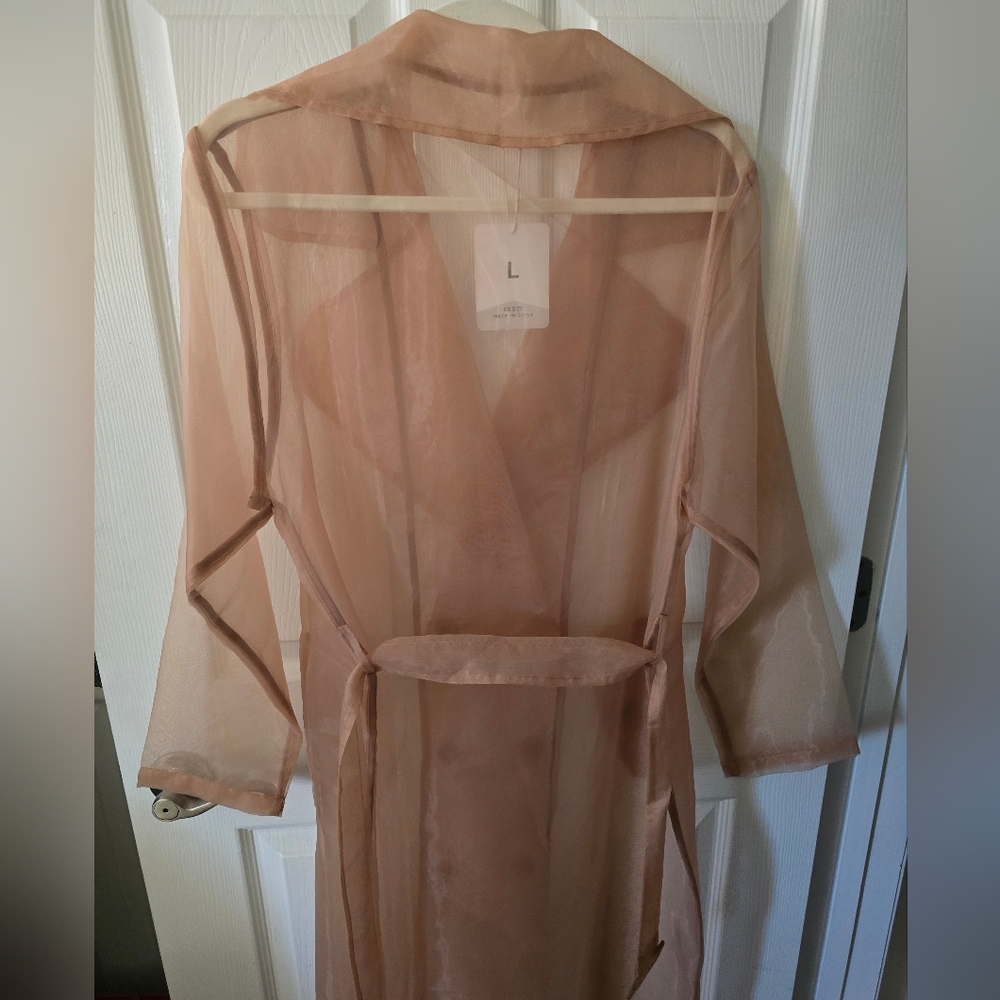 BNWT Sheer Tan Trench Style Layering Coat Women's Large - Picture 9 of 15